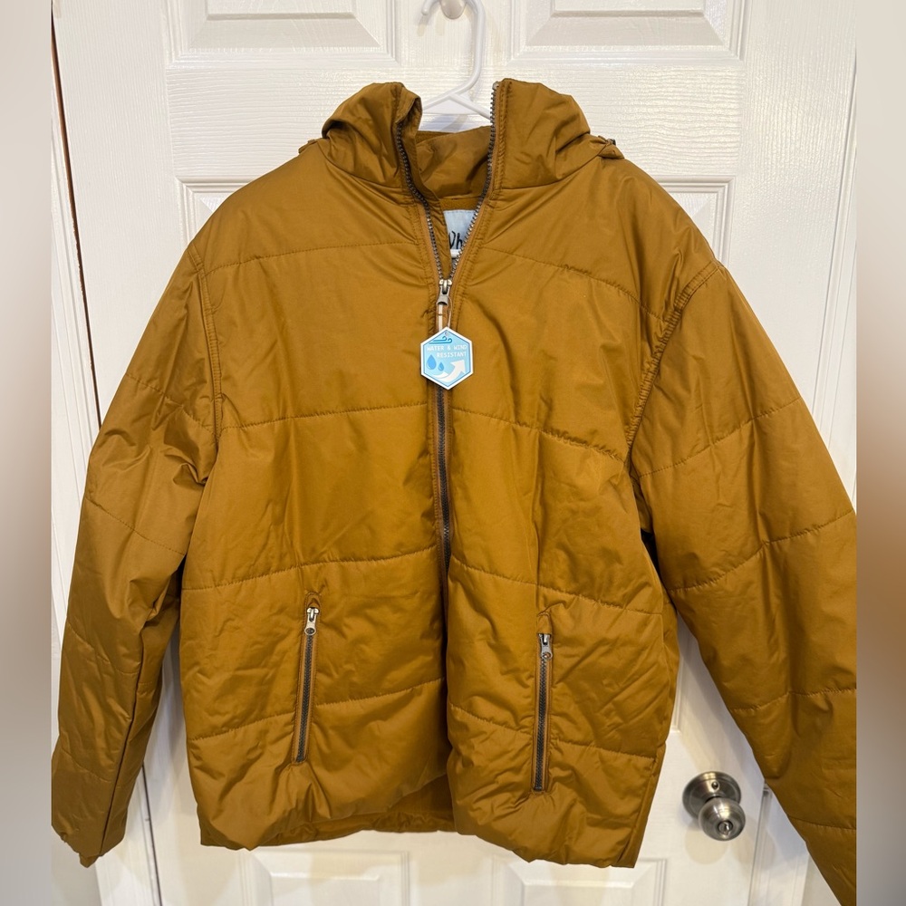 Whales Tail Youth Boy’s Hooded Puffer Jacket - Mustard Brown, sz large, NWT!